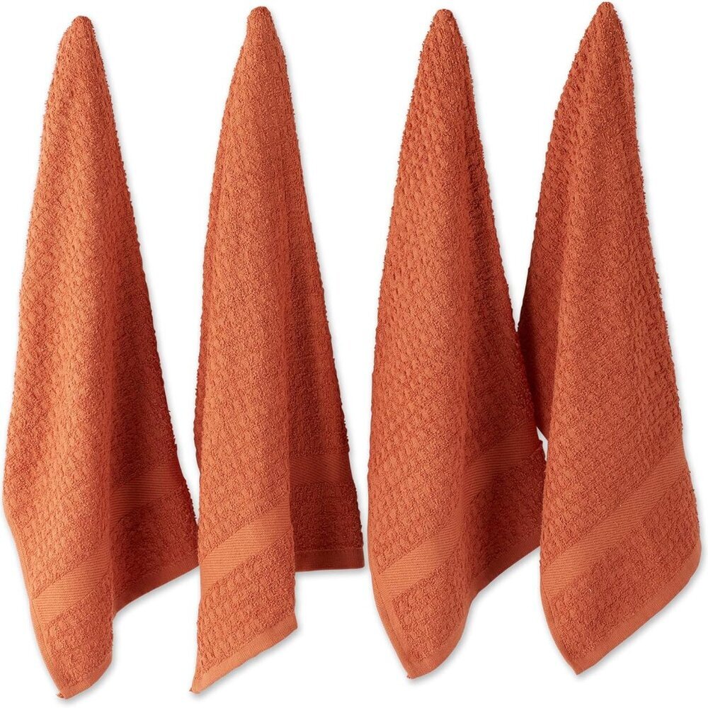 Basic Terry Collection Waffle Dishtowel Set, 15x26, Solid Spice, 4 Piece